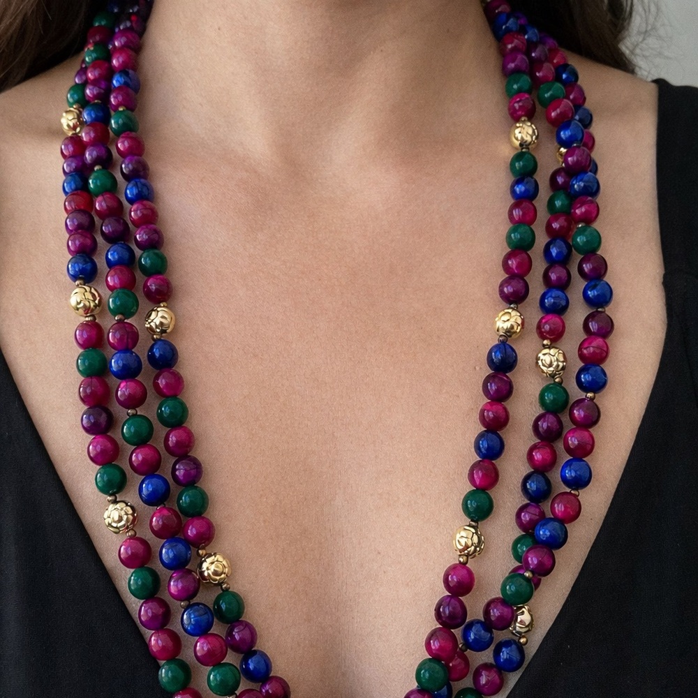 Multicolor Beaded Necklace with Gold Accents